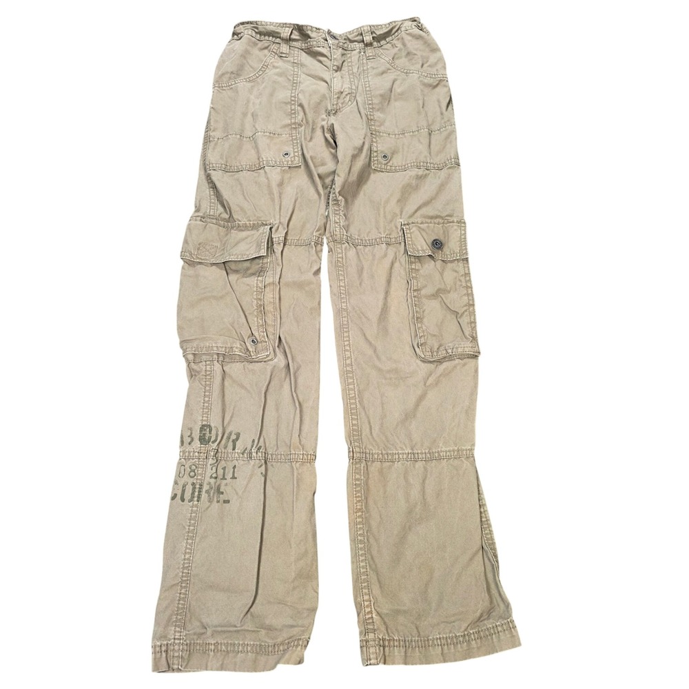 Old Navy Khaki Cargo Pants Boy's Size 14 Tan Military Stencil Cotton Adjustable